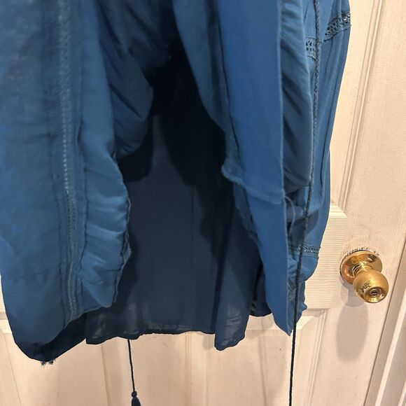 FREE PEOPLE Womens Lace Teal Blue Emily Mini Dress Large Beachy Boho Festival - Picture 10 of 11